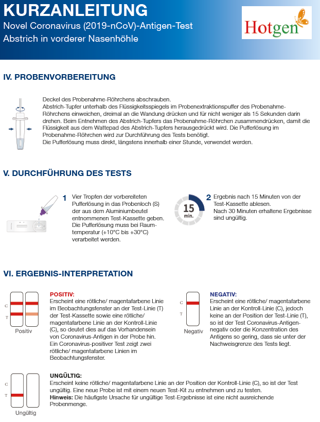 Schnelltest -Hotgen- Coronavirus (2019-nCov)Antigen CE
